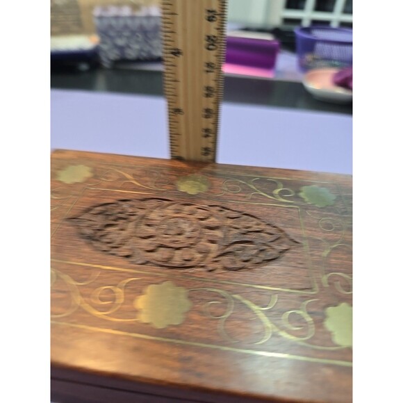 Vtg Archana Crafts Hand Made In India Wooden Jewelry Keepsake Box 6"x4"x2" - Picture 6 of 11